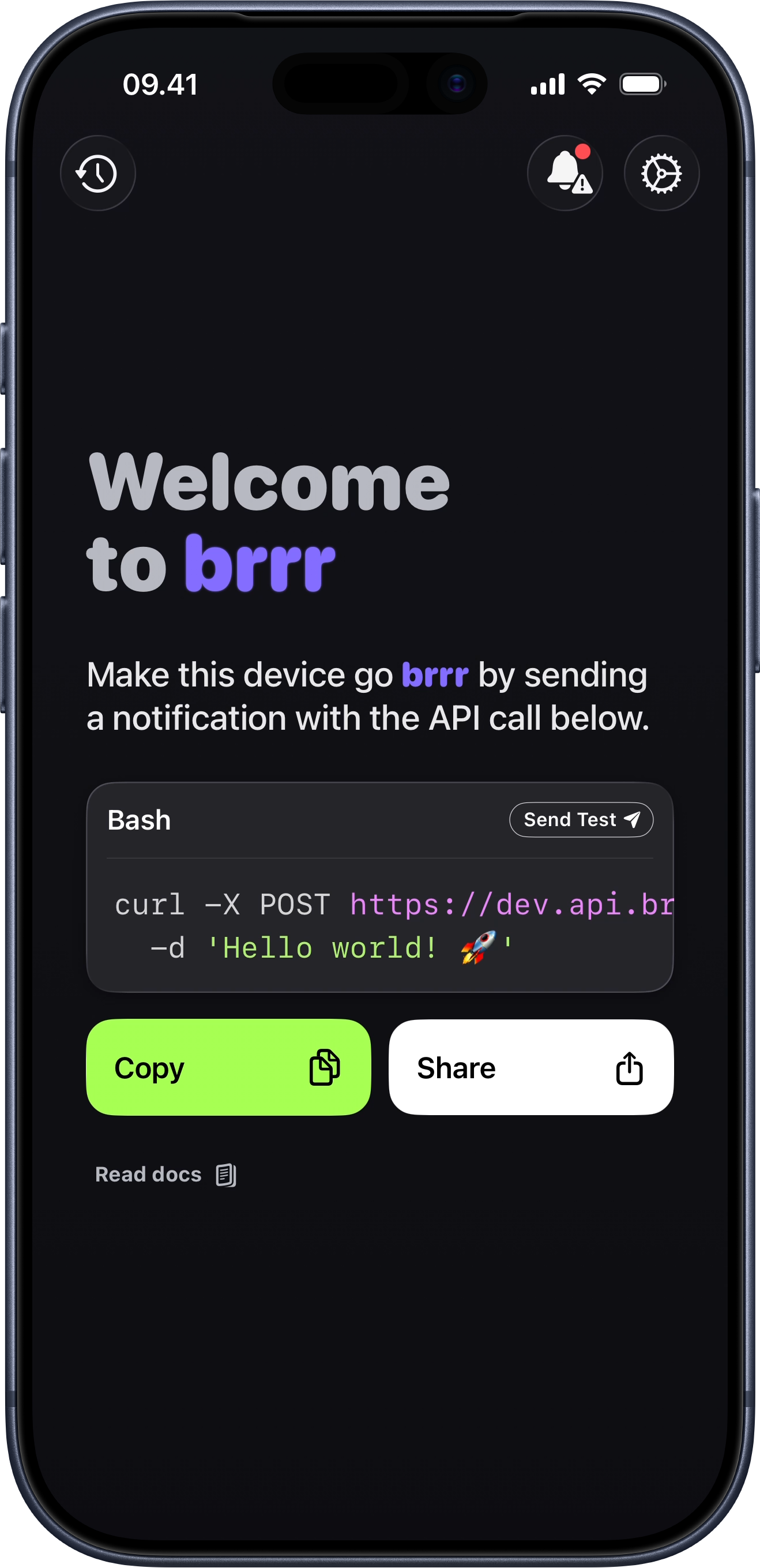 brrr home screen with the critical alerts button highlighted in the top-right corner