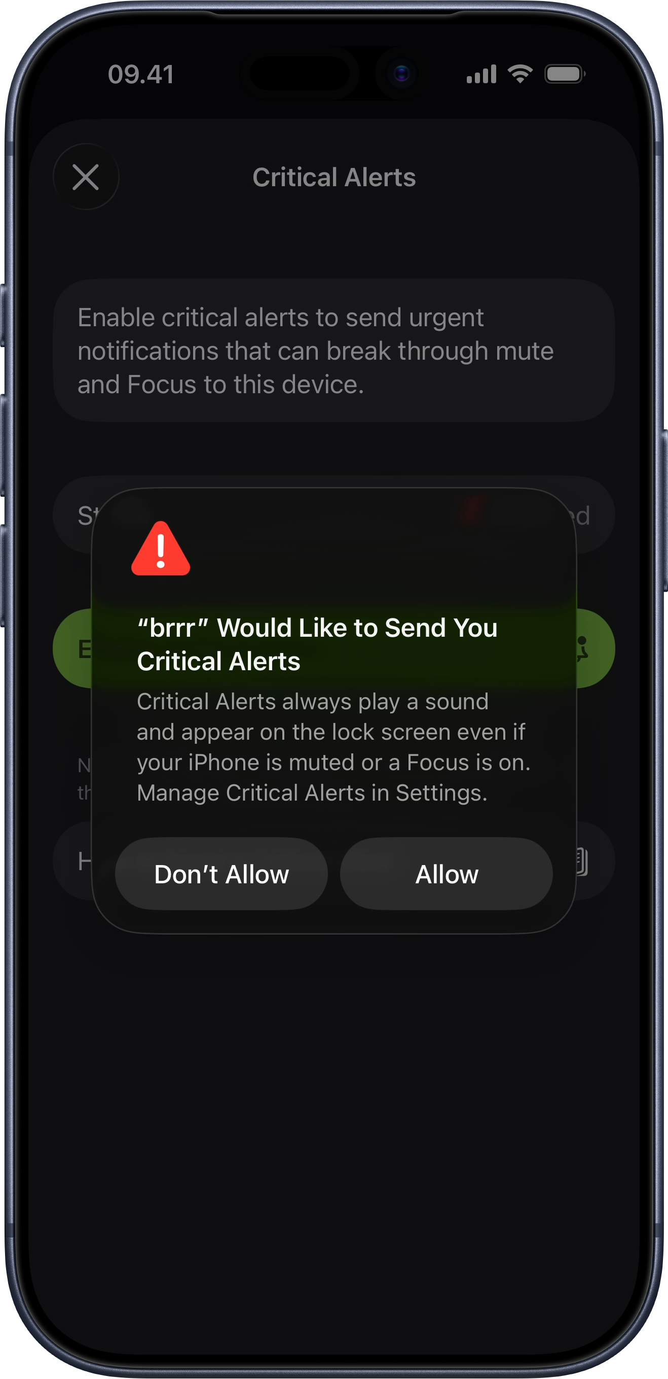 iOS critical alerts permission prompt for brrr